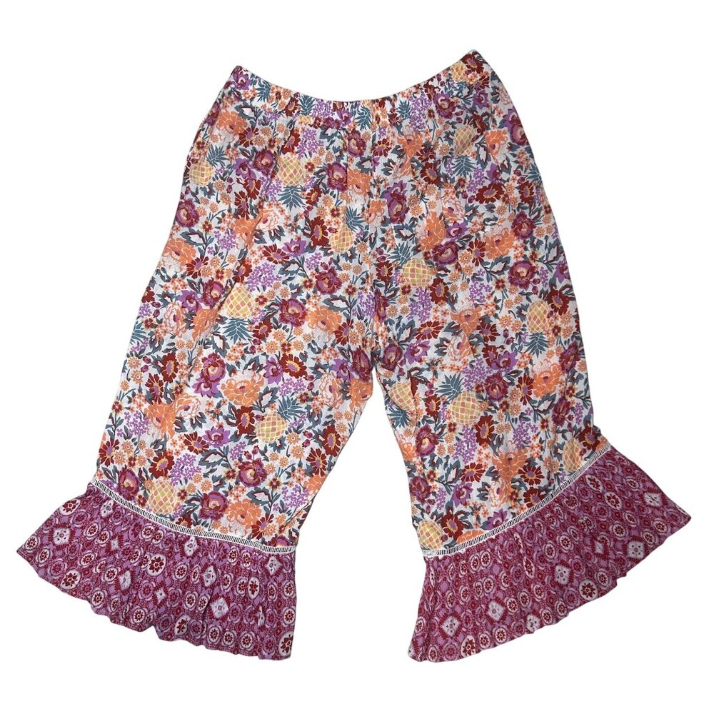 Cato Womens Floral Print Ruffle Hem Cropped Pants Size 18/20W Multicolor 1898